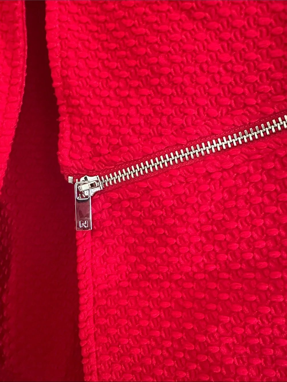 Red Textured Open-Front Coat with Zip Pockets EUC
